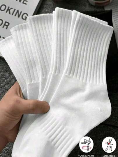 20/10/5 Pairs Solid Color Mid-Calf Socks, Unisex, Comfortable & Breathable, Suitable For Casual Wear And Sports, All Season