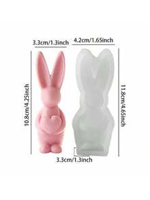 1pc Cute Bunny Holding Egg & Heart Mold - Easy Demold/Reusable For Candle/Resin, Easter/Valentine's/Mother's Day Gifts Silicone Mold - White - View 7