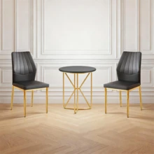 MUUOKY Modern Dining Chair Set Of 6, Faux Leather Upholstered Dining Room Chairs With High Back And Sturdy Metal Legs, Armless Kitchen Chairs With Comfortable Padded Seat, Perfect For Dining Room, Kitchen, Living Room, Or Apartment, Easy To Clean And Assemble, Ideal For Holiday Meals, Thanksgiving, Christmas And Home Decor - 黑色+金色 - 查看 4
