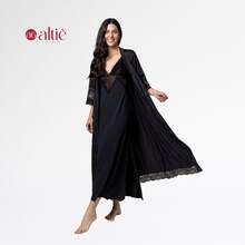 Kit Robe Longo + Camisola Longa Renda Luxo Feminina | Conforto, Sensualidade & Elegância - Preto - Visão 9