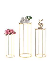3PCS Cylinder Pedestal Stands For Parties, Gold Metal Plant Round Cylinder Stands For Party Flowers, Display Columns Pedestal Stand Cylinder Tables For Vases Birthday Party Backdrop Decorations - Golden-3pcs - View 2