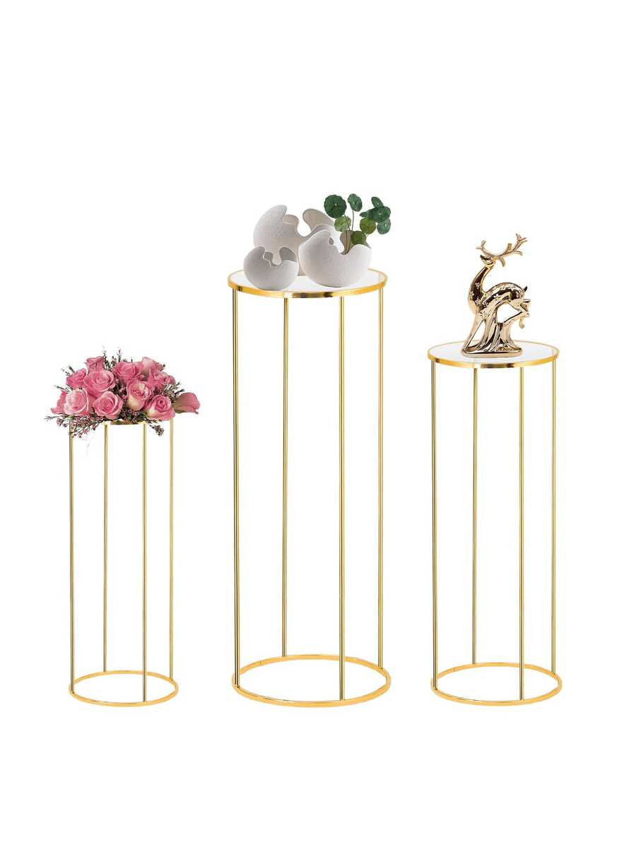 3PCS Cylinder Pedestal Stands For Parties, Gold Metal Plant Round Cylinder Stands For Party Flowers, Display Columns Pedestal Stand Cylinder Tables For Vases Birthday Party Backdrop Decorations