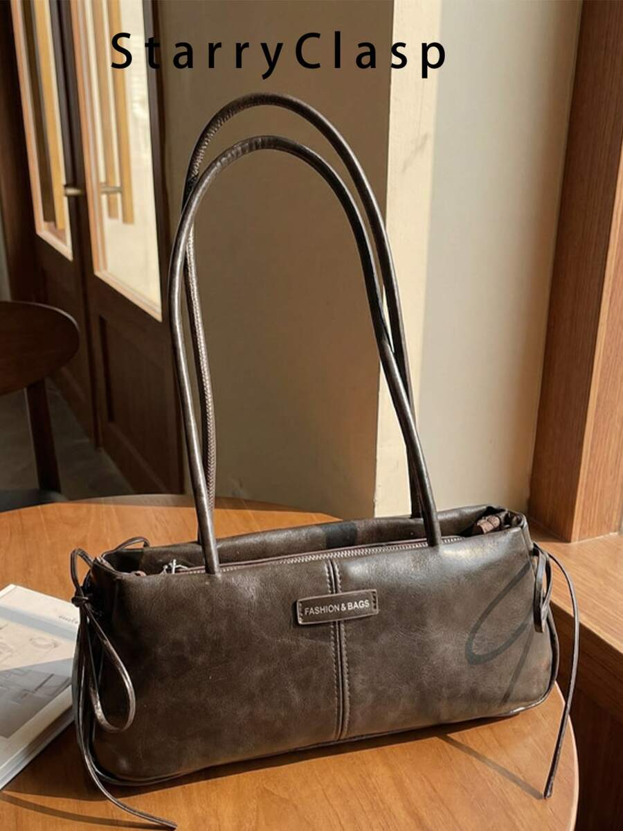 Fashionable Retro Underarm Baguette Bag, Unique Design - Coffee - View 1