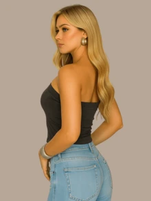 2 Cropped Tube Top For Women, Strapless And Without Padding, Basic, Double Layer Of Spandex, Slim Fit Shaping Top, Strapless - Navy/grey - View 4