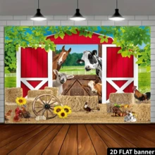Banner de fundal 2D plat, 1 buc., din fibră de poliester, pentru casă rurală - hambar roșu și scenă de primăvară cu animale, potrivit pentru grădină, petrecere de ziua de naștere și ședință foto, decor de petrecere în grădină, stil rustic fantezist, poliester - roșu - Vizualizare 4