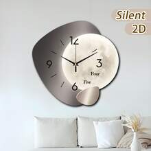 1 Set Thick Wooden Decorative Clock, Creative Wall Clock, Modern Design With Arched Metal Frame And White Background, Available In 11.81" Or 15.75", Battery Operated (Batteries Not Included), Perfect For Bedroom, Living Room, Study, Balcony, Great Gift For Christmas, New Year, Mother's Day, Father's Day, Wedding, Friends, And Home Decor - Moonlight Color - View 12