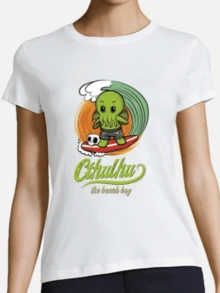 Camiseta de mujer con cuello redondo surf gráfico de criatura marina diseño casual 100% algodón 220 gramos estilo urbano con estampado digital 1 unidad de color negro - Blanco - Ver 8