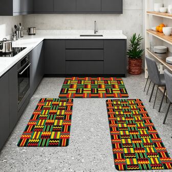 1/2/3件套波西米亚风格伊斯兰厨房地毯，彩色几何图案，防滑底背，适用于客厅、卧室、厨房、浴室、门垫、户外花园、派对、家居装饰