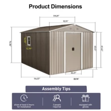8x10 FT Outdoor Metal Storage Shed With Foundation, Grey Galvanized Steel Garden Shed With Sliding Doors & Window, Heavy-Duty Corrosion Resistant Tool Shed, Easy Assembly With Included Tools (2-Pack Delivery) - Grey - View 3