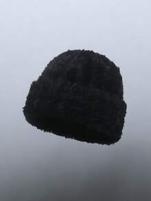 Women's Thick Thermal Lined Warm Faux Fur Ear Protection Knit Hat, Versatile Casual Polyester Soft Beanie Cap, Solid Color, Suitable For Autumn/Winter - Hat - View 4