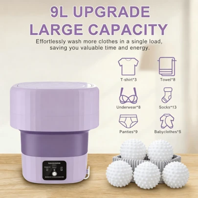 9升迷你便携式洗衣机，带甩干功能，轻巧耐用，适合清洗内衣、袜子和小件衣物。