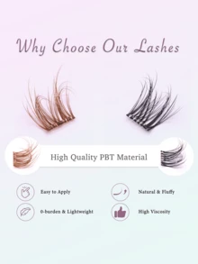 FindLove 30 Clusters Pre-Glued Cat Eye Natural Brown False Eyelashes D Curl 3D Fluffy Slim Eyelash Clusters 10-14mm Natural Style Single Strand False Eyelashes Long-Lasting Wear No Glue Needed Fluffy Slim False Eyelashes - D - View 2