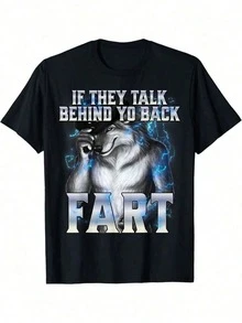 Funny Wolf Meme Graphic T-Shirt, Men's Black Crewneck Tee, Humorous Casual Streetwear Top Humorous Quote Print Men's T-Shirt Blue Flame Wolf Character Cotton Shirt Weekend Meme Graphic Print Shirt All-Season Casual Wardrobe Essential - màu đen - Xem 8