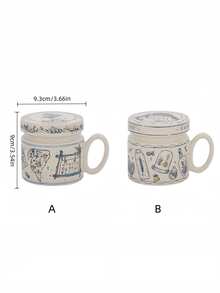 1 Set High-Quality Cartoon Mug With Lid, Retro Fairy Tale Ceramic Cup, Dust-Proof Lid With Handle, Suitable For Desserts, Coffee, Beverages, Romantic Couple Gift, Home, Restaurant, Cafe, Party - Multicolor - View 2