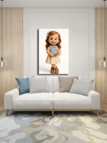 1pc Customized Cartoon Style Canvas Wall Art, Personalized Name Painting, Gift For Mom, Anniversary, Home Decor, Floral Pattern, Multipurpose, Decorative, Reusable