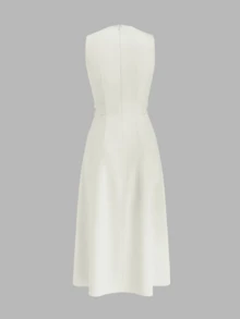 Women's Elegant Sleeveless Midi Cotton Dress, White, Fashionable Minimalist Style Suitable For Daily Commute, Spring/Summer - Apricot - View 4