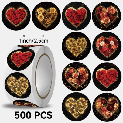 JOERBABU the little kangaroo Bobbie 500张/卷 心形玫瑰图案贴纸，是小礼物的理想之选。情人节快乐！8-10种不同图案，可DIY。可用于装饰小礼物、包装袋、杯子、文具以及其他您喜欢的物品。