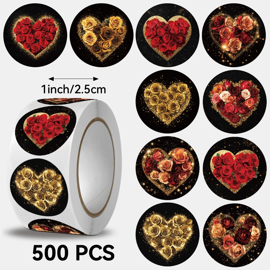 JOERBABU the little kangaroo Bobbie 500张/卷 心形玫瑰图案贴纸，是小礼物的理想之选。情人节快乐！8-10种不同图案，可DIY。可用于装饰小礼物、包装袋、杯子、文具以及其他您喜欢的物品。