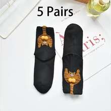 5 Pairs Cute Cat Socks With Balls - 3D Cat Egg Design, Soft Polyester, Hand Wash Only, Unisex Abstract Cat Lover Gift For Men & Women, Cute Socks, Playful Sock Design, Durable Sock Material, Cat Socks, Cat Sock With Egg, Animal Long Sock, Funny/Funky Sock(1/3/5 Pairs) - Multicolor - View 19