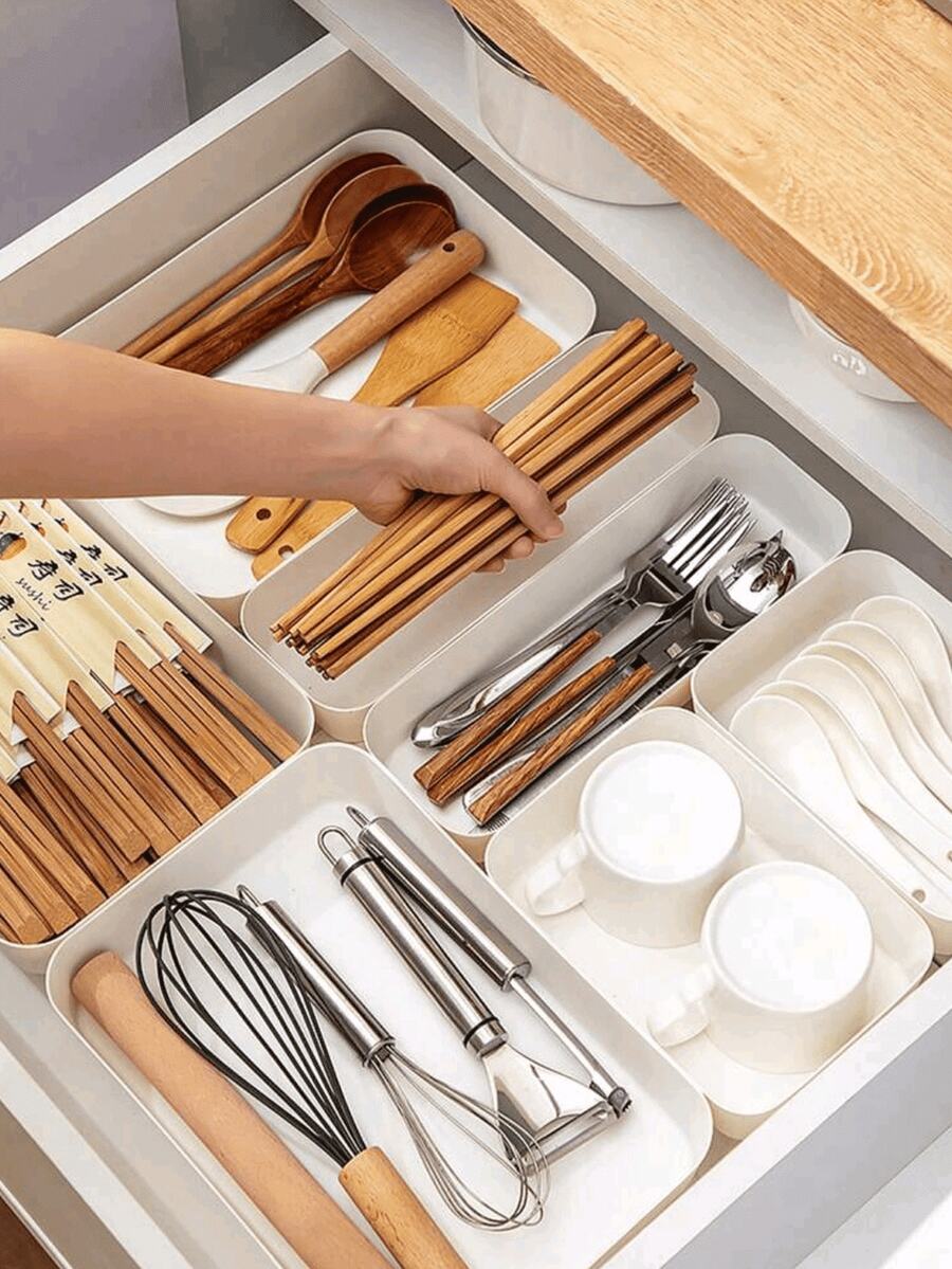 3件套厨房用具收纳盒（带分隔板） - 餐具、小工具收纳盒 - 白色 - 查看 1