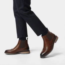 Sepatu Bot Chelsea Pria, Bagian Atas Bermotif Brogue, Sol Karet Dua Warna, Anti Selip, Tahan Aus, Cocok untuk Perjalanan, Bisnis, dan Gaya Vintage. - Burgundy - View 4