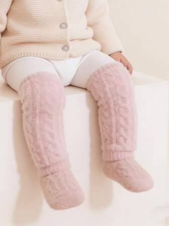 1/6 par nyfödda babystrumpor i twist-mönster i enfärgat kashmir, knäskydd för pojkar och flickor, höst/vinter