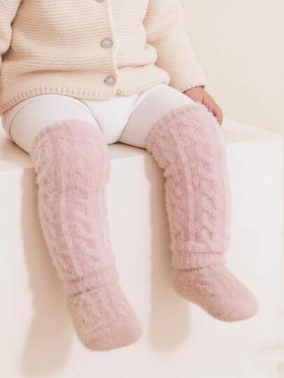 1/6 Pairs Newborn Baby Twist Solid Color Thickened Cashmere Crew Socks, Boys & Girls Knee Pads, Autumn/Winter