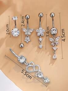 5 件花朵、心形、蝴蝶结、流苏组合肚脐穿孔首饰套装，性感欧美风格，适合日常佩戴和夏季礼物，男女通用