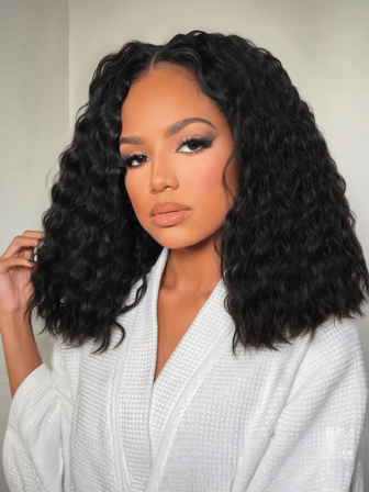 14-Inch Middle Part Wavy Layered Bob Wig, Synthetic Curly Bob Wave Wig, Ombre Orange/Black/Brown, Heat Resistant Synthetic Wig, Suitable For For Daily Wear, Cosplay Or Party