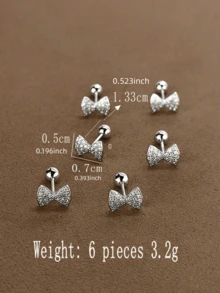 3 对/套时尚蝴蝶结设计耳钉，适合女士日常装饰情人节、妈妈、母亲、母亲节、礼物