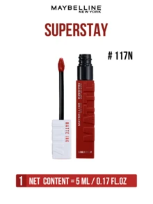 Maybelline 美寶琳 Super Stay 霧面液態唇膏 #117N 5ml，超高顯色度，長效持妝，濃郁霧面妝感，易於唇部輪廓勾勒，淡淡香草味，易於塗抹，適合所有膚色 - 美寶蓮巨持色 霧面液體唇膏 117N - 查看 6