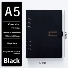 1 本 A5 可替换内芯笔记本（带内页） - 高级人造革封面，内置横线内页，采用无木浆纸，书写流畅，防渗墨 - 非常适合日记、学习笔记和办公文件。