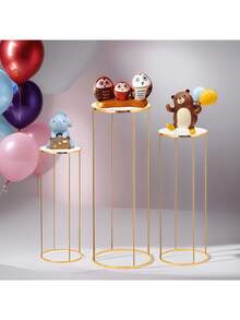 3PCS Cylinder Pedestal Stands For Parties, Gold Metal Plant Round Cylinder Stands For Party Flowers, Display Columns Pedestal Stand Cylinder Tables For Vases Birthday Party Backdrop Decorations - Golden-3pcs - View 4