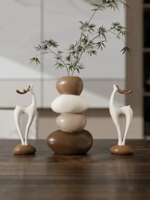 تمثال من الراتنج بشكل غزال، بموضوع إناء هندسي، مناسب لأنواع مختلفة من الغرف، رائع لديكور عيد الميلاد والشكر والعام الجديد والأعياد العامة، لا يحتاج إلى طاقة.