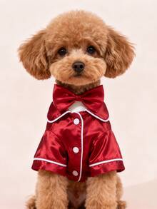 Pet Pajamas For Dogs & Cats - Soft Snap-Closure Robe & Easy-Wear Bodysuit, Light Beige Striped Pattern, Skin-Friendly Breathable Fabric, Comfortable Nightwear For Small Medium Large Breeds, Machine Washable - Đỏ - Xem 2