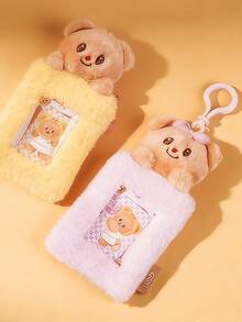 Butter Bear ID Card Holder Plush Keychain - Fuzzy Soft Card Wallet With Cute Brown Bear Topper, Transparent Window For Easy Viewing, Co-Branded Polyester Plush Material For No Scratch, Kawaii Aesthetic Gift For Teens, Adorable Functional Purse Backpack Decoration, Suitable As A Christmas Gift Or For Giving To A Boyfriend Or Girlfriend,Perfect For Gift & Desk Decor - Pink - View 7