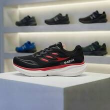 Tênis Masculino Academia Corrida Caminhada HYBAM - Leve com Solado Amortecido Confortável para o Dia a Dia - Preto / Vermelho - Visão 5