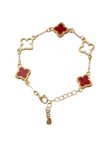 1pc Hollow 4-Leaf Clover Bracelet, Sweet & Cute Design, Suitable For Girls (No Gift Box) - Red - View 4