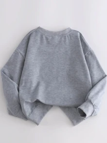 Tween Girl Leopard Heart Pattern Pullover Sweatshirt, Spring And Autumn Long Sleeve Knit Girls Sweatshirt, Tween Girl Clothing - Grey - View 3