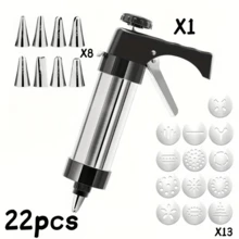 22PCS Set Multi-Purpose Manual Cream Gun, Equipped With 13 Pattern Discs + 8 Installation Nozzles + 1 Press Gun, No Electricity Required, Suitable For Making Cookies, Pastries, Cream Cakes, Etc., Essential Baking Kitchen Tool, Cake Decoration Accessories, Home Kitchen Supplies, Kitchen, Kitchen Accessories, Home Kitchen, Home Kitchen Utensils, Kitchen Gadgets, Ideal Gift Choice, Comes With Exquisite Box Packaging Cream Installation Gun, Piping Gun Tool, Cake Mold - Multicolor - View 14