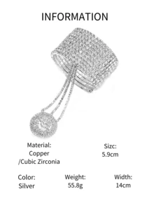 1pc Fashionable Multi-Layer Crystal Finger Ring Chain Bracelet, Sparkling Fully Studded Elastic Finger Chain Bride Jewelry Accessory Gift - Silver - View 8