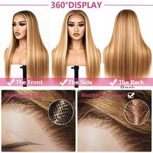 Ombre Lace Front Wig Human Hair 28 30 Inch 13x4 Straight Highlight Wig Human Hair 250% Density 4/27 Colored Honey Blonde HD Lace Frontal Wigs For Women Glueless Pre Plucked With Baby Hair Parties Travel Birthday Celebrations Cosplay Graduations Weddings Back To School Daily Life Christmas New Year - SP4/27 - 查看 10