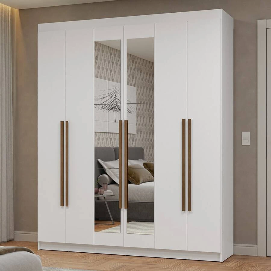 Ropero Closet Madesa Venus 6 Puertas 2 Espejos 180cm BB 04 - Blanco/Blanco/Marrón - Ver 1