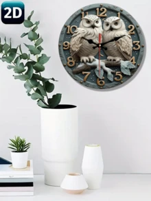 Ceas de perete silențios cu model de bufniță albă, ceas decorativ rotund din lemn, potrivit pentru sufragerie, dormitor, birou - alimentat cu baterii (AA), cadou ideal, decor creativ pentru casă