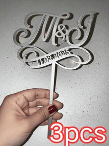 1/3/5pcs Customized Letter Cake Topper Initial And Date Cake Decoration For Wedding Engagement Party Bridal Shower Anniversary Gold Mirror Acrylic, Personalized Monogram - Multicolor - View 13