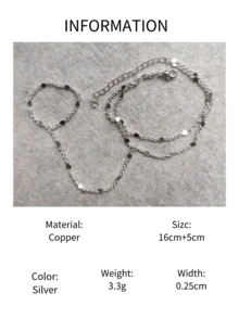 1pc Stainless Steel Minimalist Versatile Metal Flattened Bracelet & Finger Chain Jewelry Set (Flattened Disc Position Random) - Silver - View 7