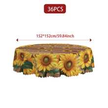 1pc/36pcs Sunflower Anti-Wrinkle Tablecloth For Spring/Summer, Embossed Edge, Rectangular/Round, Multiple Sizes, Polyester Fabric, Indoor Dining/Outdoor Party - 04 - View 15