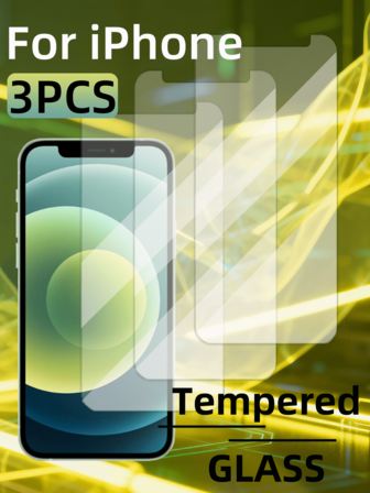 3 piezas de protector de pantalla de vidrio templado para iPhone, alta definición, alta dureza, resistente a arañazos, a prueba de roturas, resistente al aceite, resistente a huellas dactilares, fácil instalación, sin bordes blancos, sin burbujas, compatible con fundas de teléfono