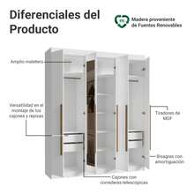 Ropero Closet Madesa Venus 6 Puertas 2 Espejos 180cm BB 04 - Blanco/Blanco/Marrón - Ver 4