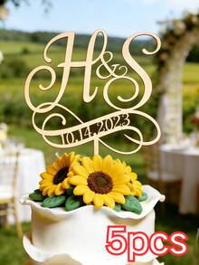 1/3/5pcs Customized Letter Cake Topper Initial And Date Cake Decoration For Wedding Engagement Party Bridal Shower Anniversary Gold Mirror Acrylic, Personalized Monogram - Multicolor - View 12